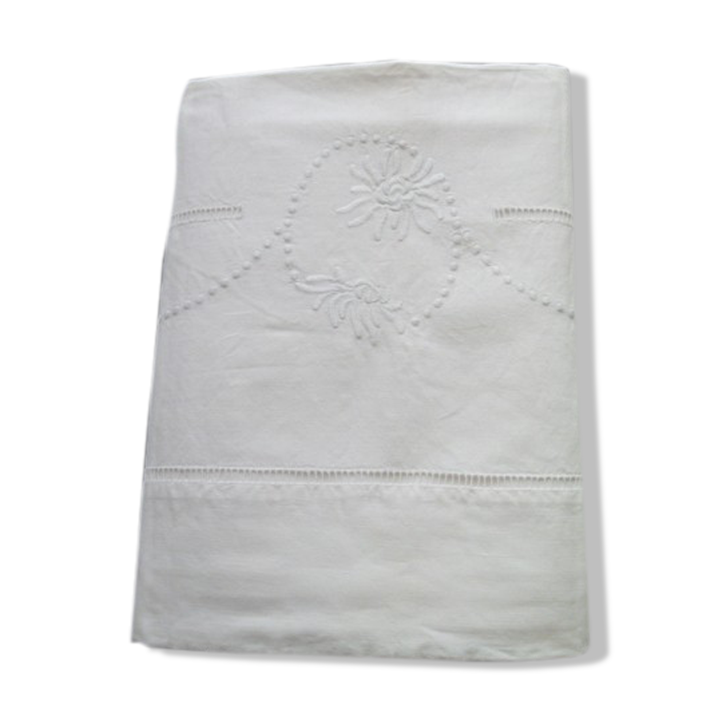 Drap en métis fleur bleue toile de gérardmer brodé  2.30 x 2.80 m
