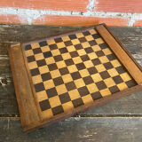 Double-Sided Wooden Checkers + Chess Game Board + Vintage Squares #D62