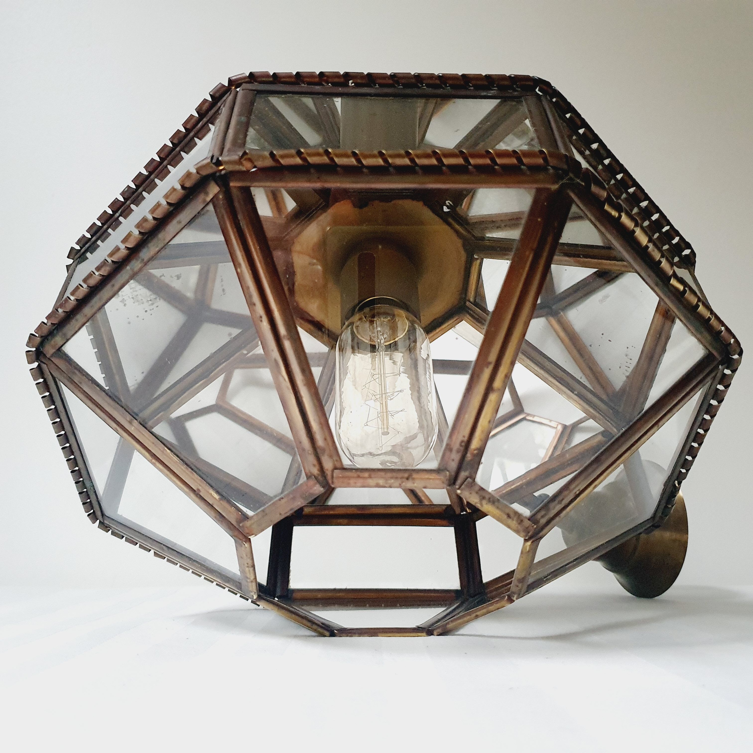 Art Deco glass and brass pendant lamp