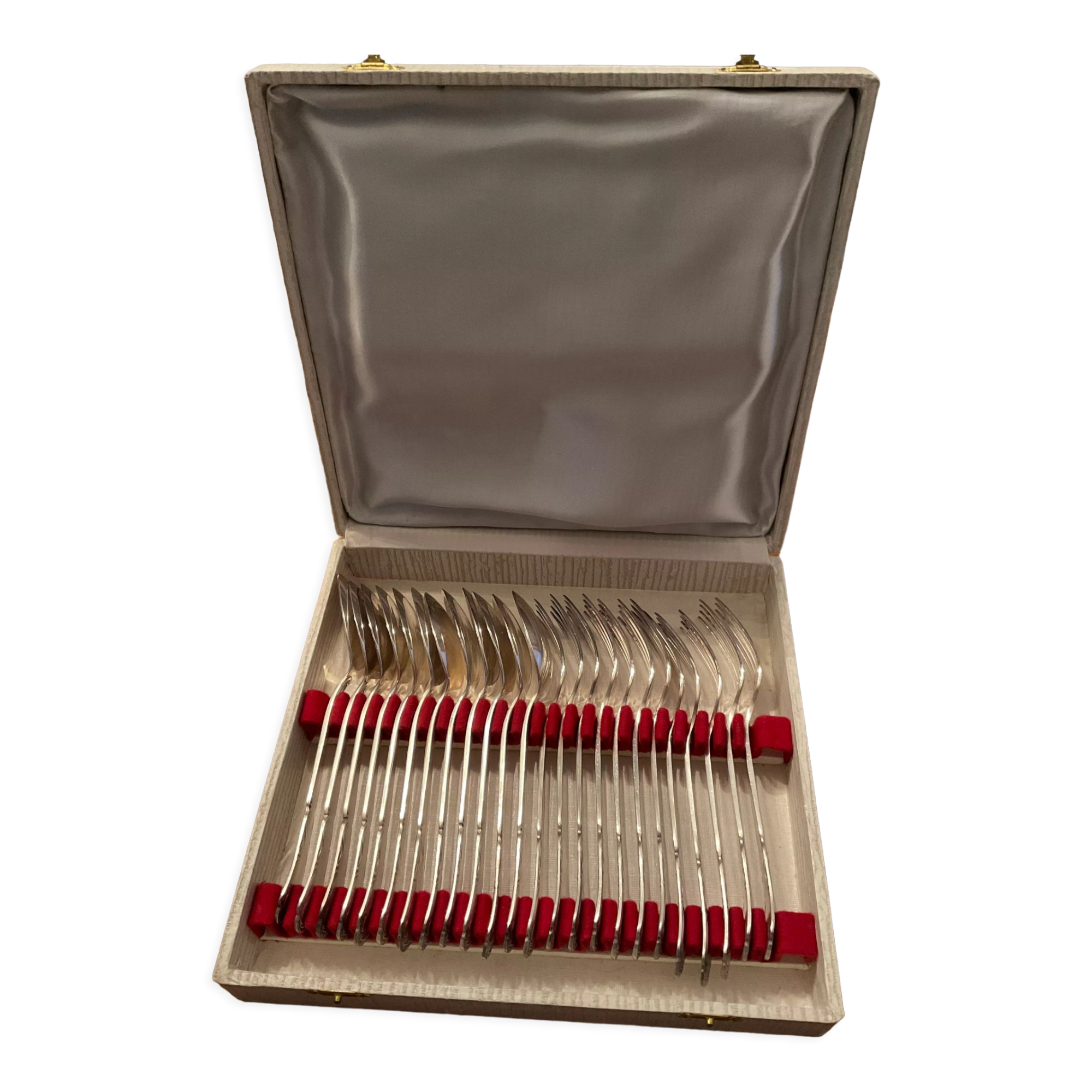 Coffret 12 fourchettes et 12 cuillères, gulden, métal argenté