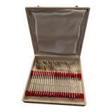 Box 12 forks and 12 spoons, gulden, silver metal