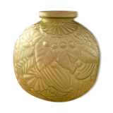 Large Art Deco ball vase in frosted glass ocher yellow