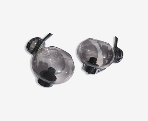 2 appliques globe, verre fumé