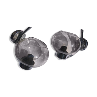 2 appliques globe, verre fumé