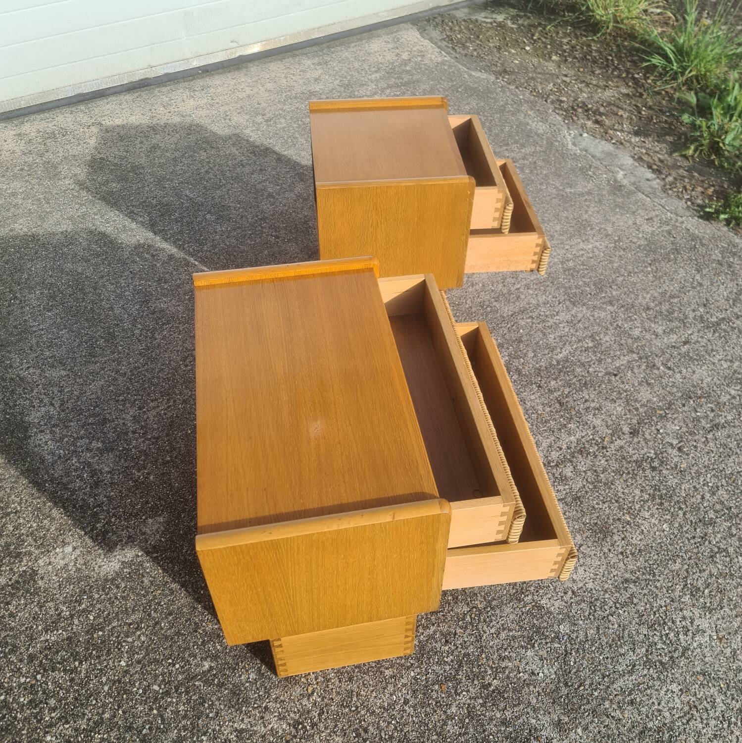 Pair of bedside tables, vintage rattan side furniture 1960