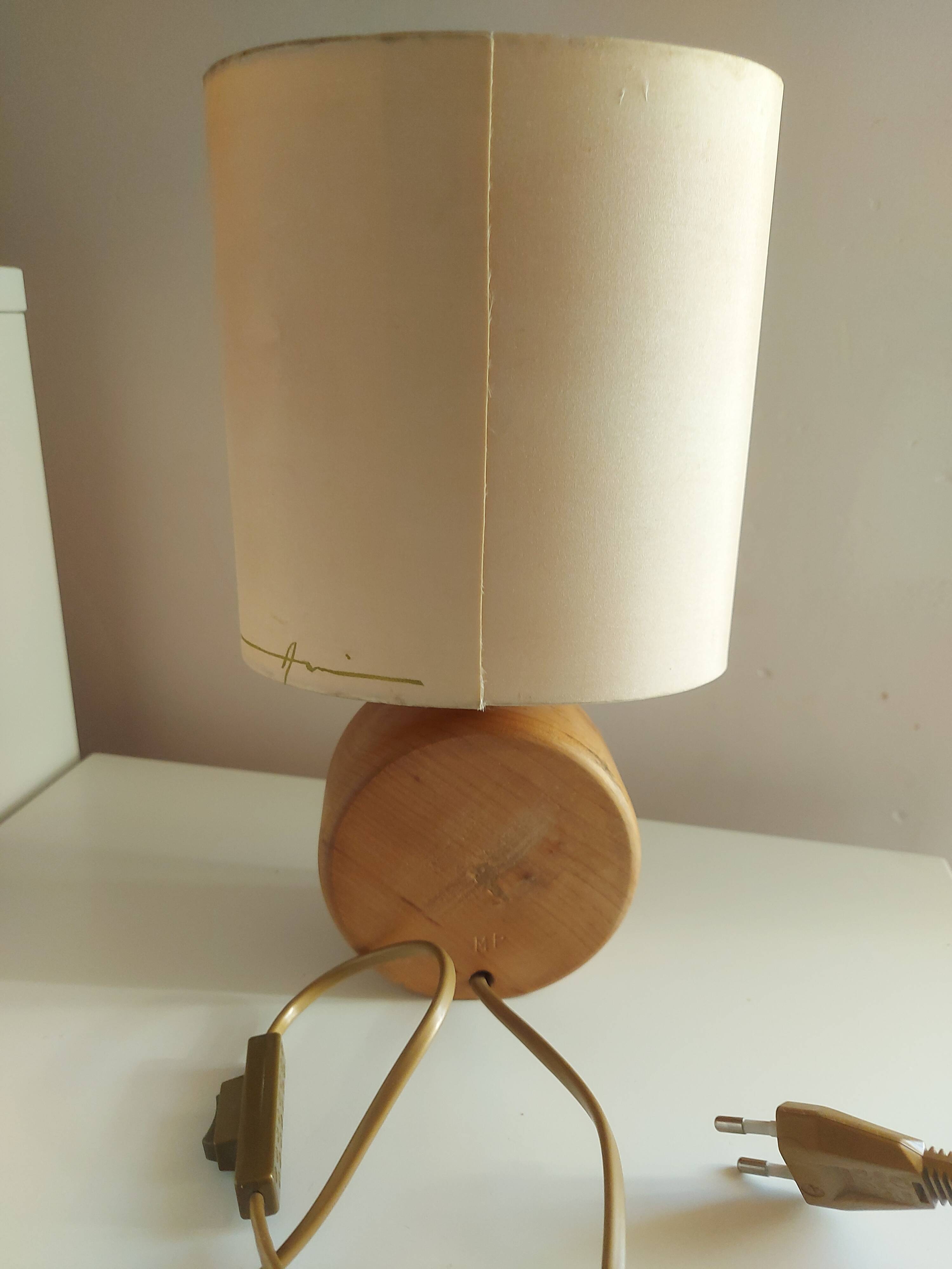 Wooden lamp with silk lampshade, hand painted, signed
