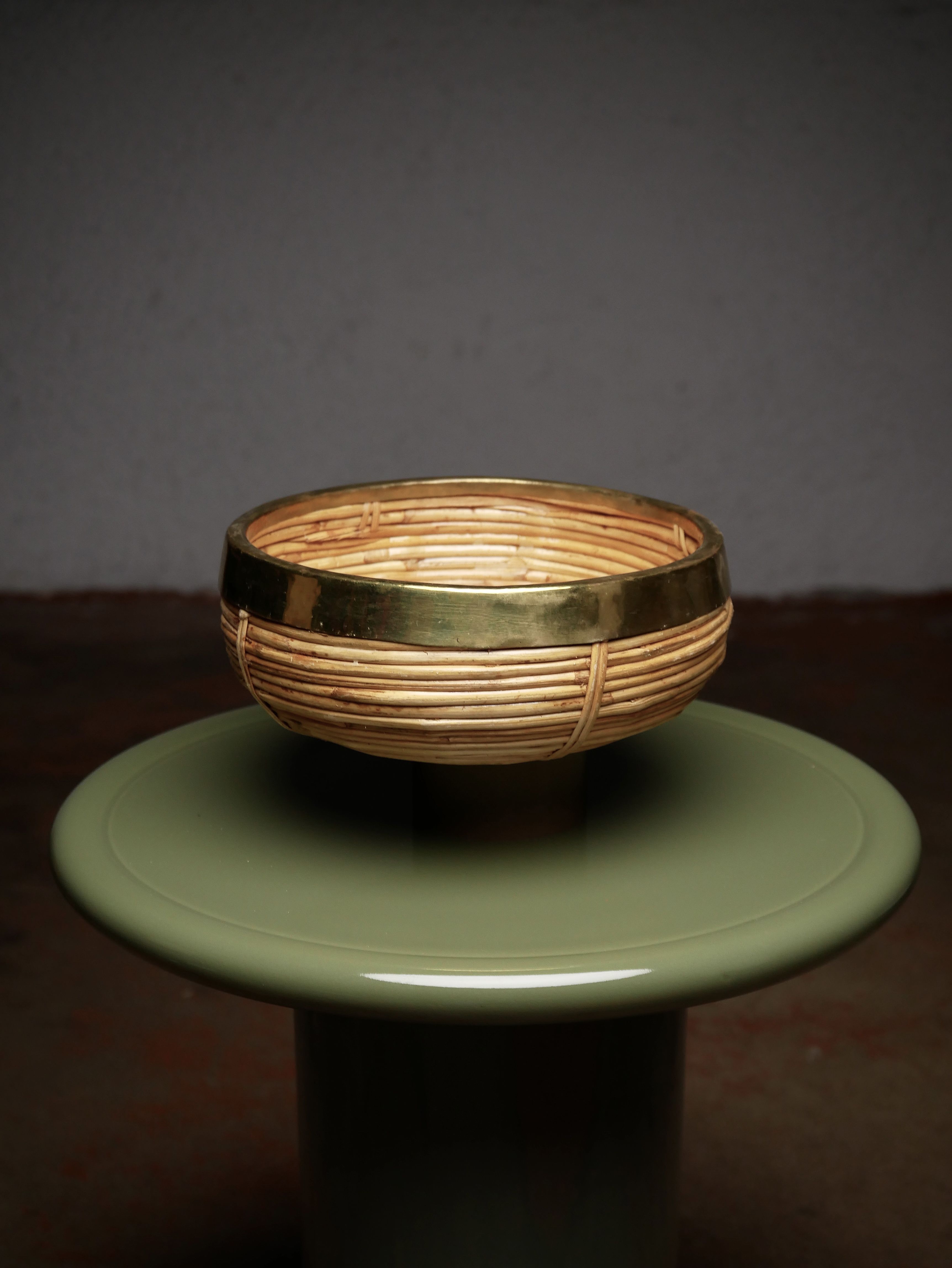 Rattan and brass fruit basket
