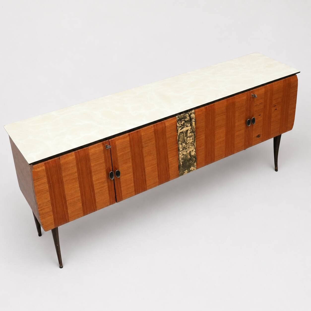 Italian vintage design sideboard with glass top – in the style of Vittorio Dassi