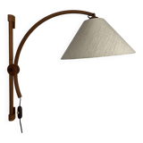 Scandinavian Danish oak wall arc swing lamp, 1970s by Domus