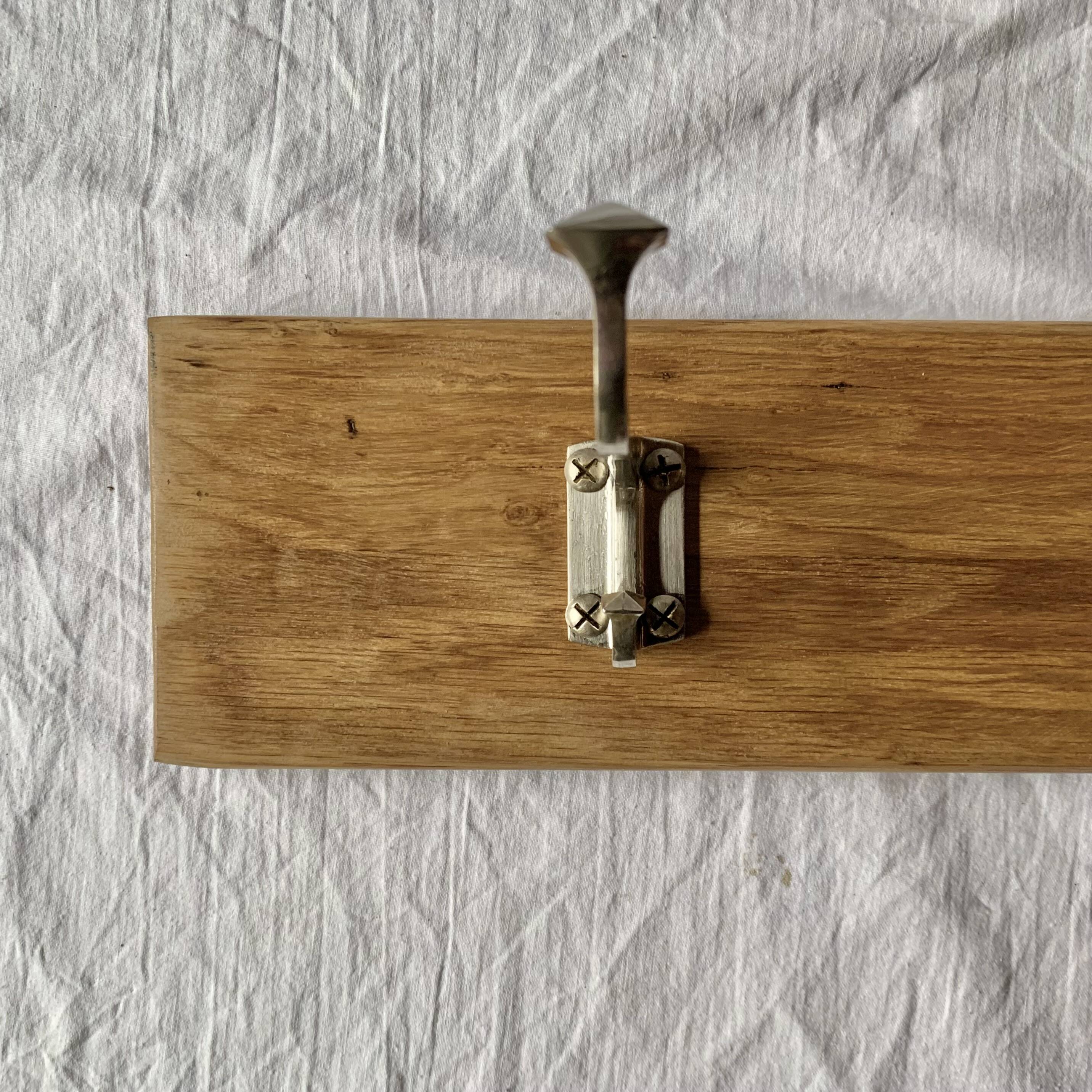 Vintage wooden wall coat rack - 3 chrome metal hooks