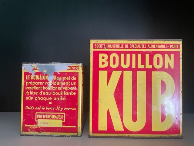 Duo of boxes Bouillon Kub metal 1950