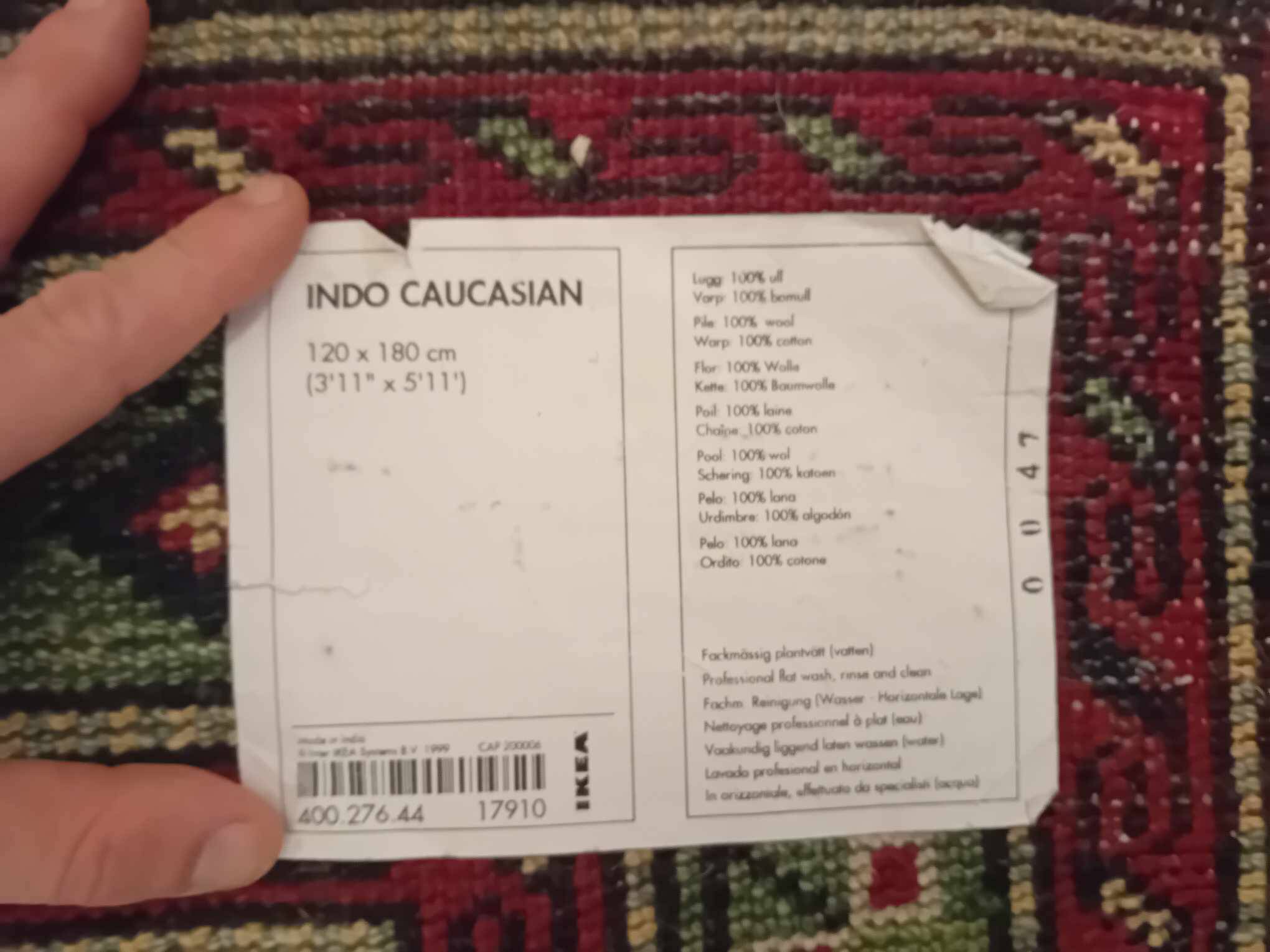 Handmade Indo-Caucasian rug 180x120cm