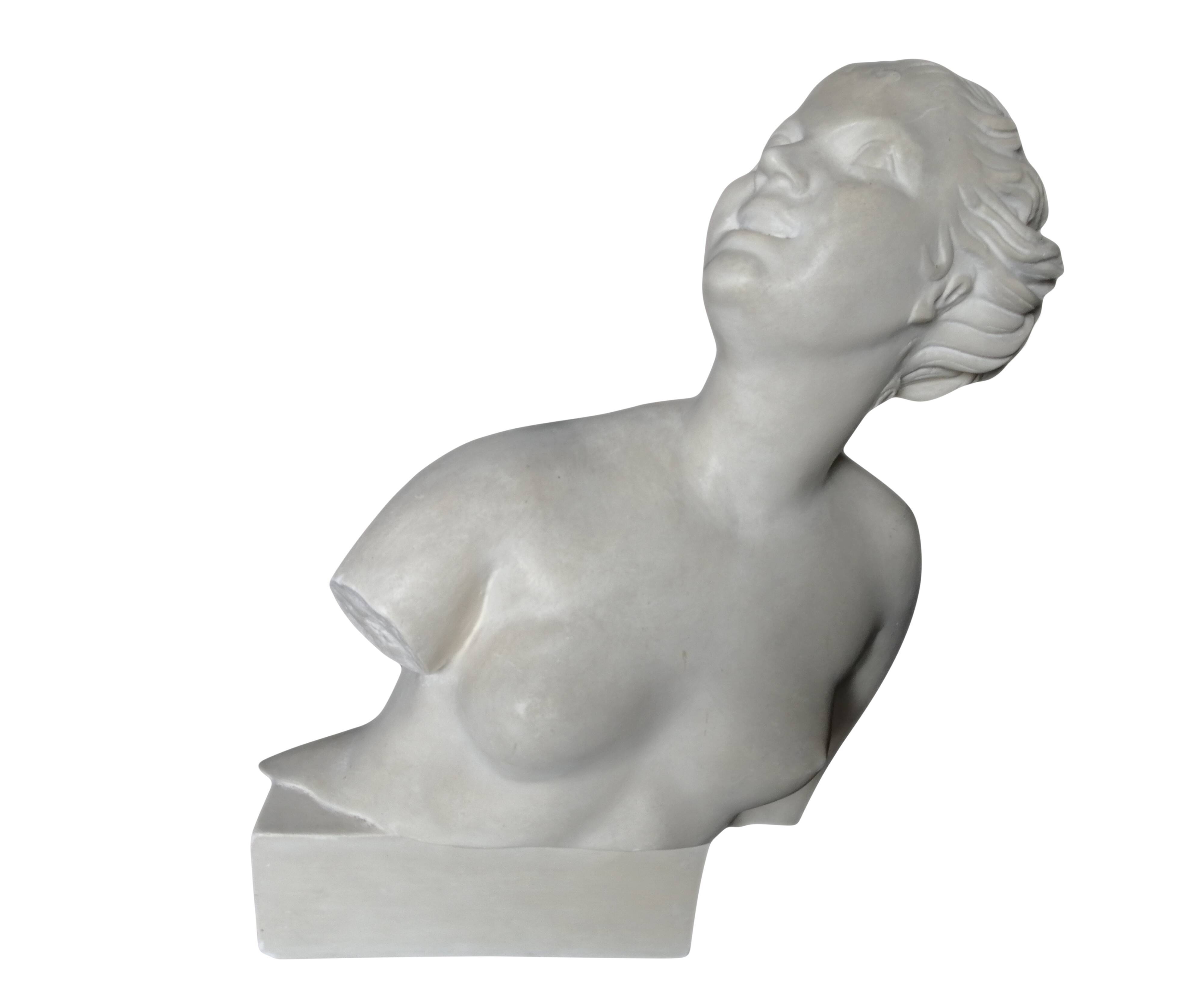 Buste en plâtre "Femme riant" 50 cm de hauteur