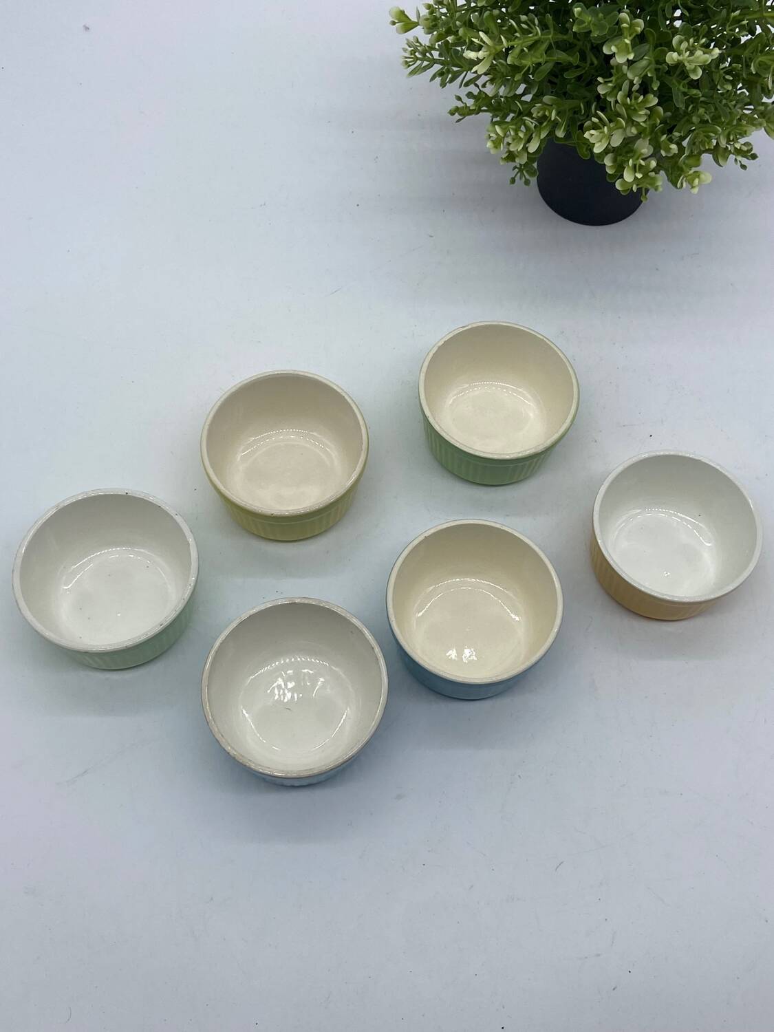 Lot / series of 6 ramekins Digoin France , vintage, pastel,