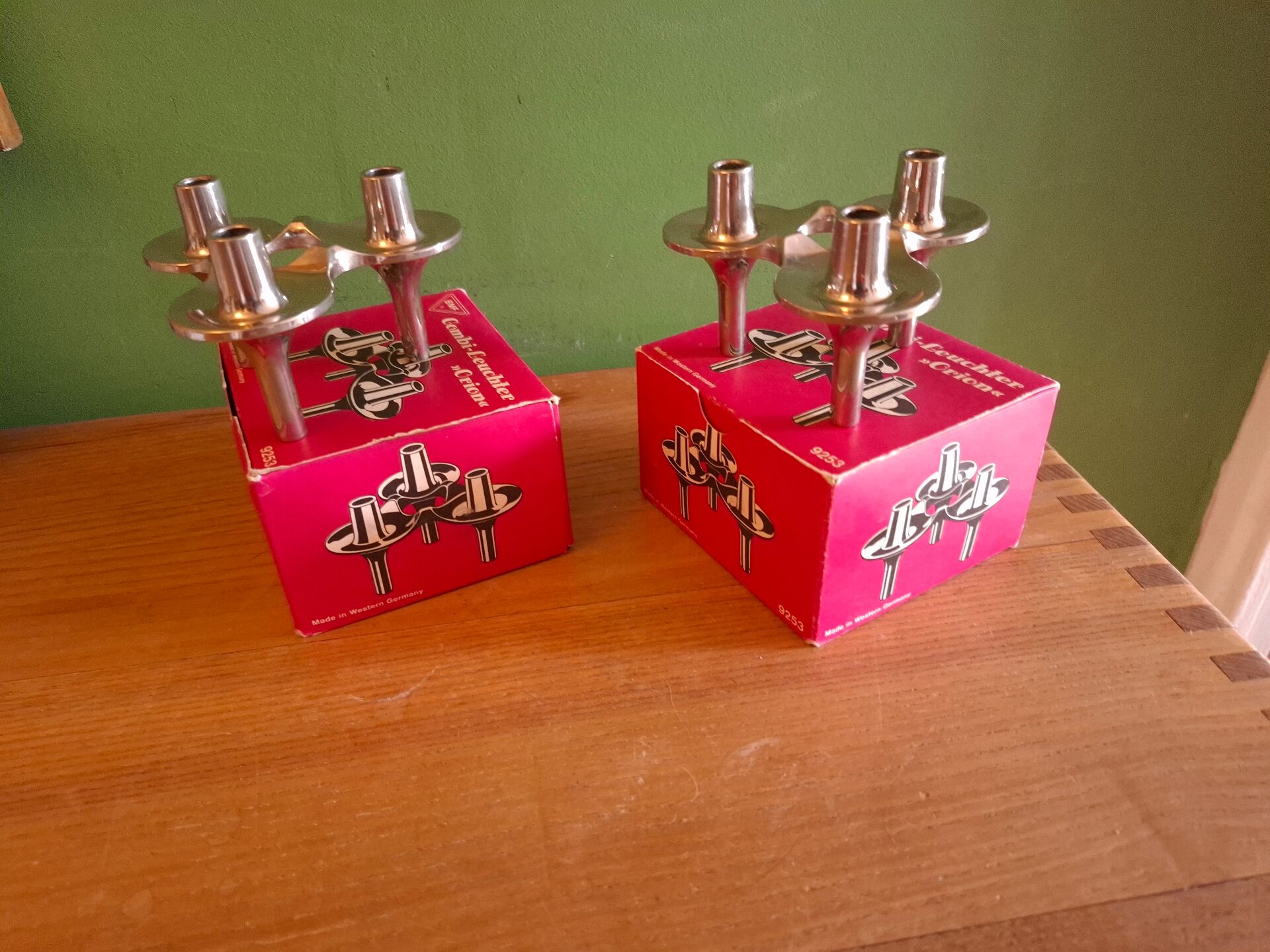 Two vintage BMF candlesticks in boxes.