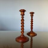 Pair of wooden candle holders turned art deco
