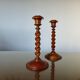 Pair of wooden candle holders turned art deco