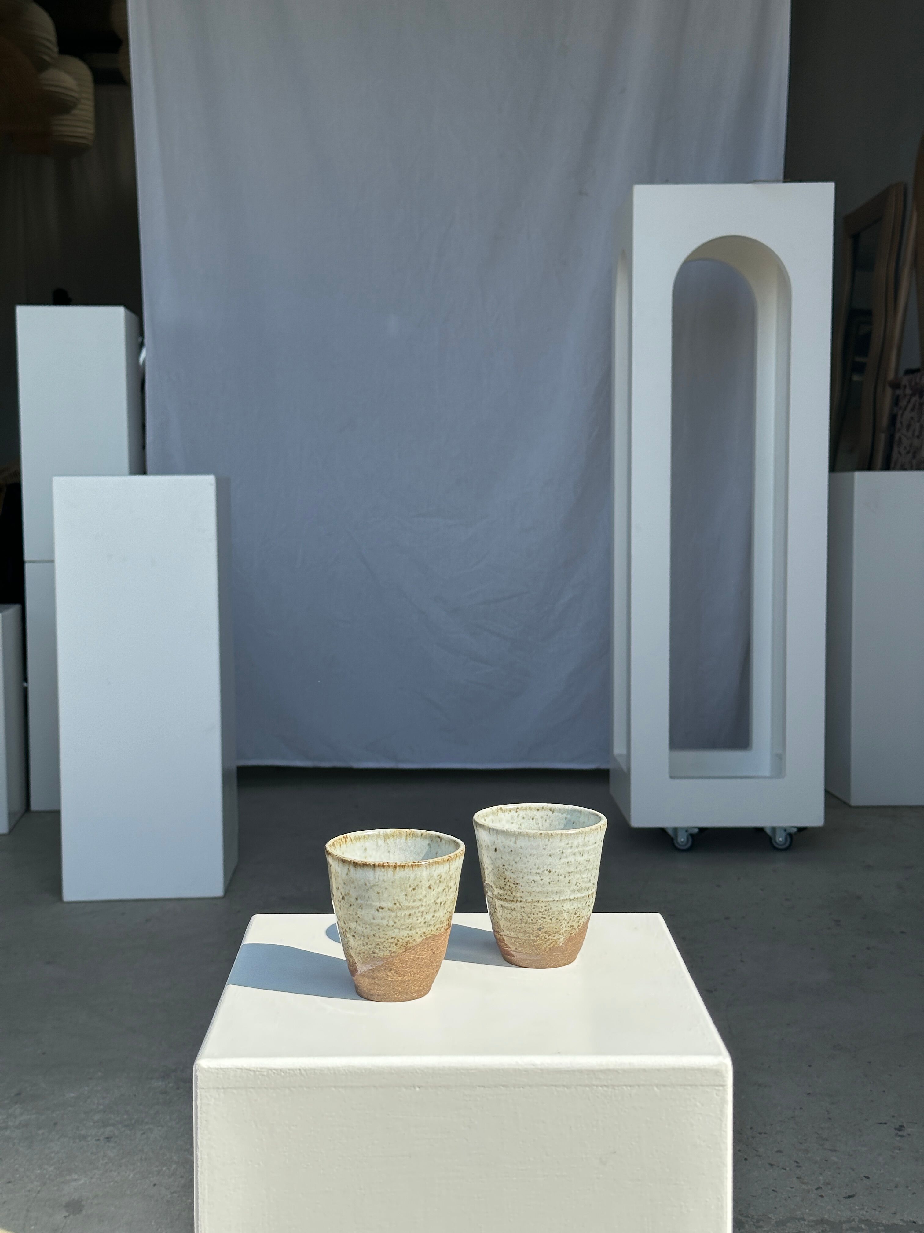 Set of 2 cups in Indonesian ceramic (brown & speckled glazed matte)