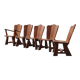 Ensemble de 5 anciennes chaises de feu en chêne à faible dossier, tressées de jonc, de style rural néerlandais.