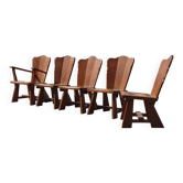 Set 5 old Dutch rural low seat oak rush fireside chair