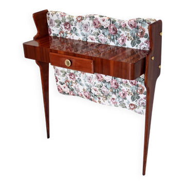 Ebonized Beech and Rose-Patterned Fabric Console with a Drawer, Italy