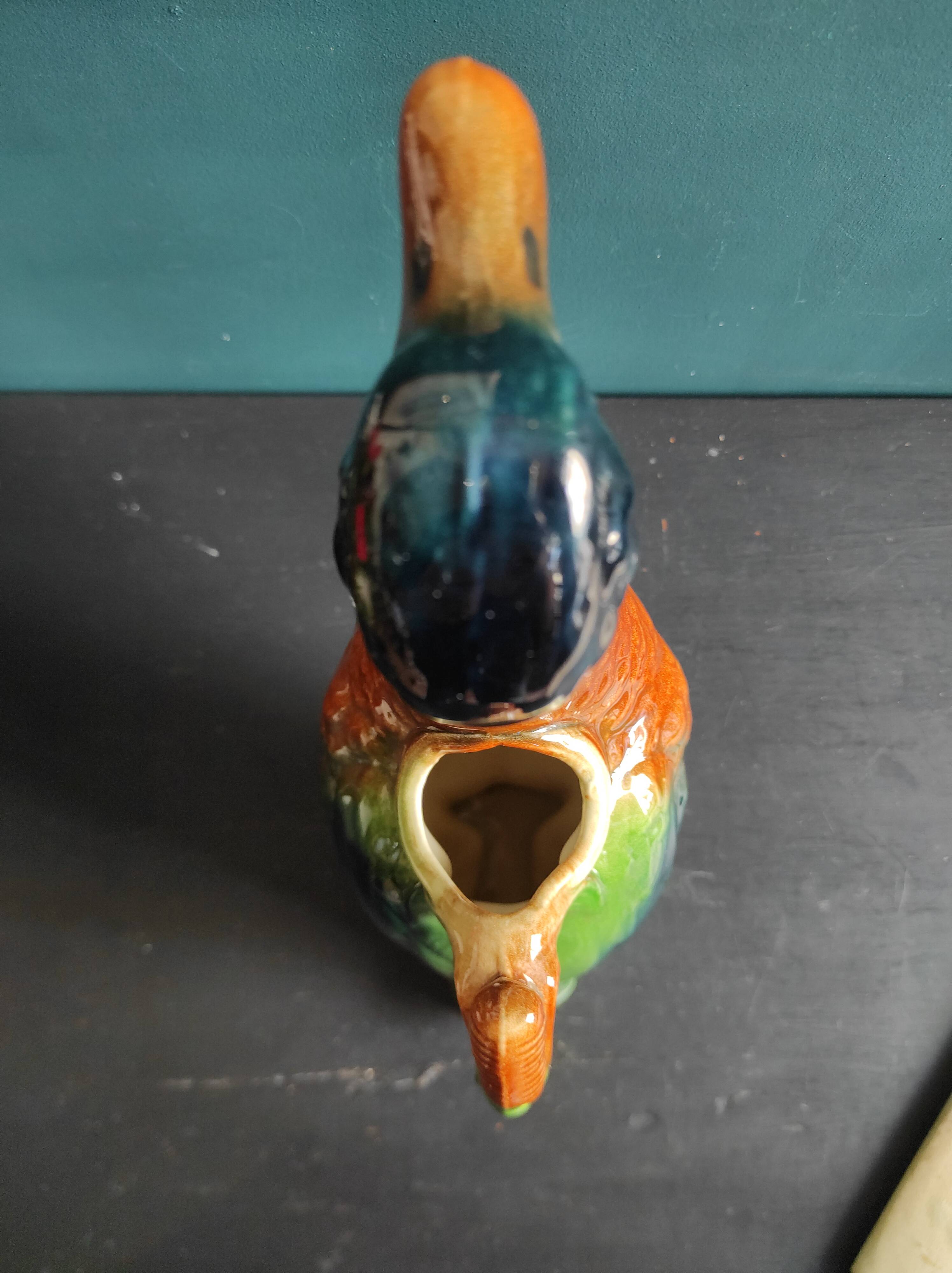 Pichet vintage français en forme de canard, Saint Clément, barbotine