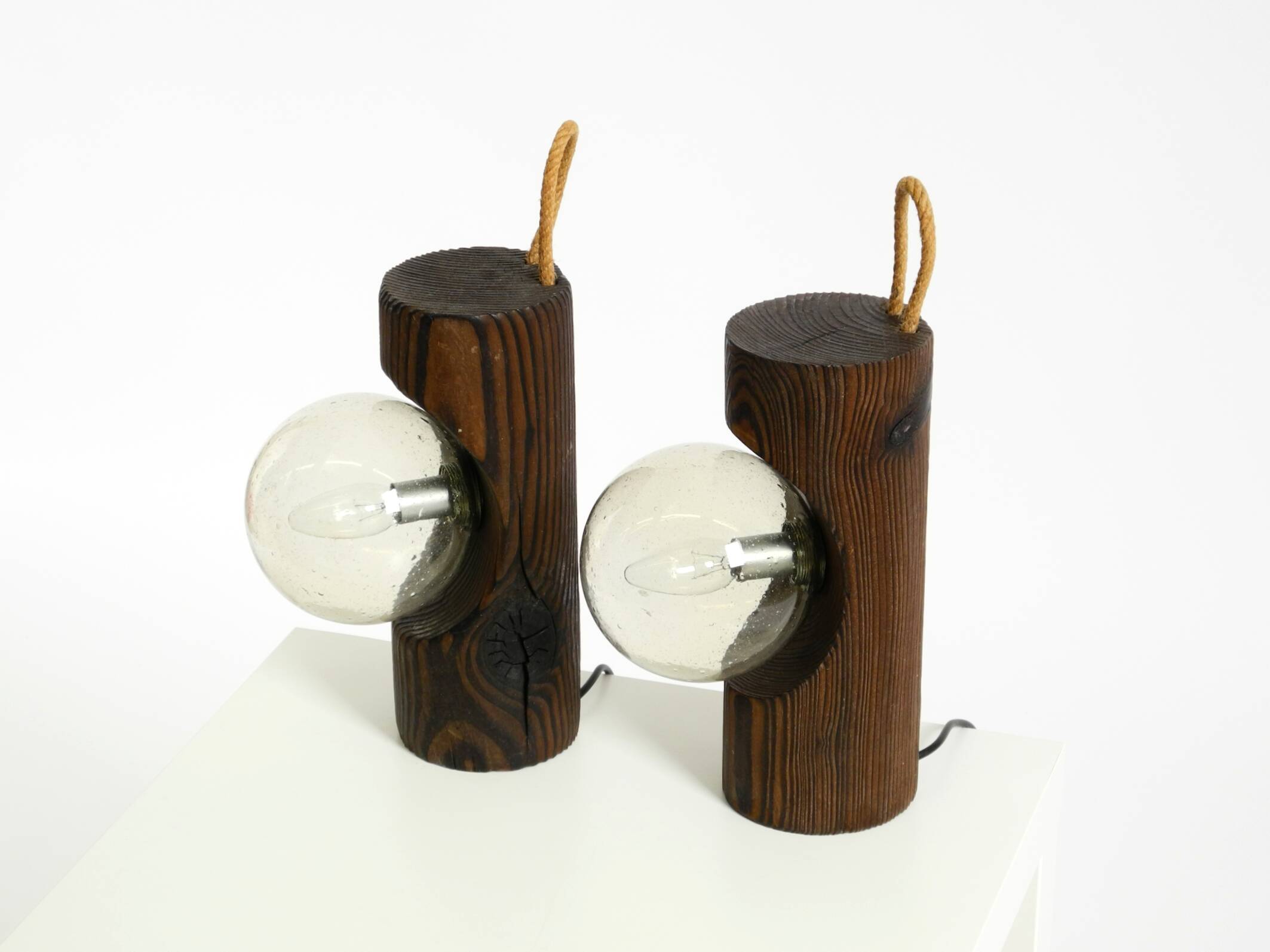 Pair of rare 1960s Temde table and wall lamps made of solid pine