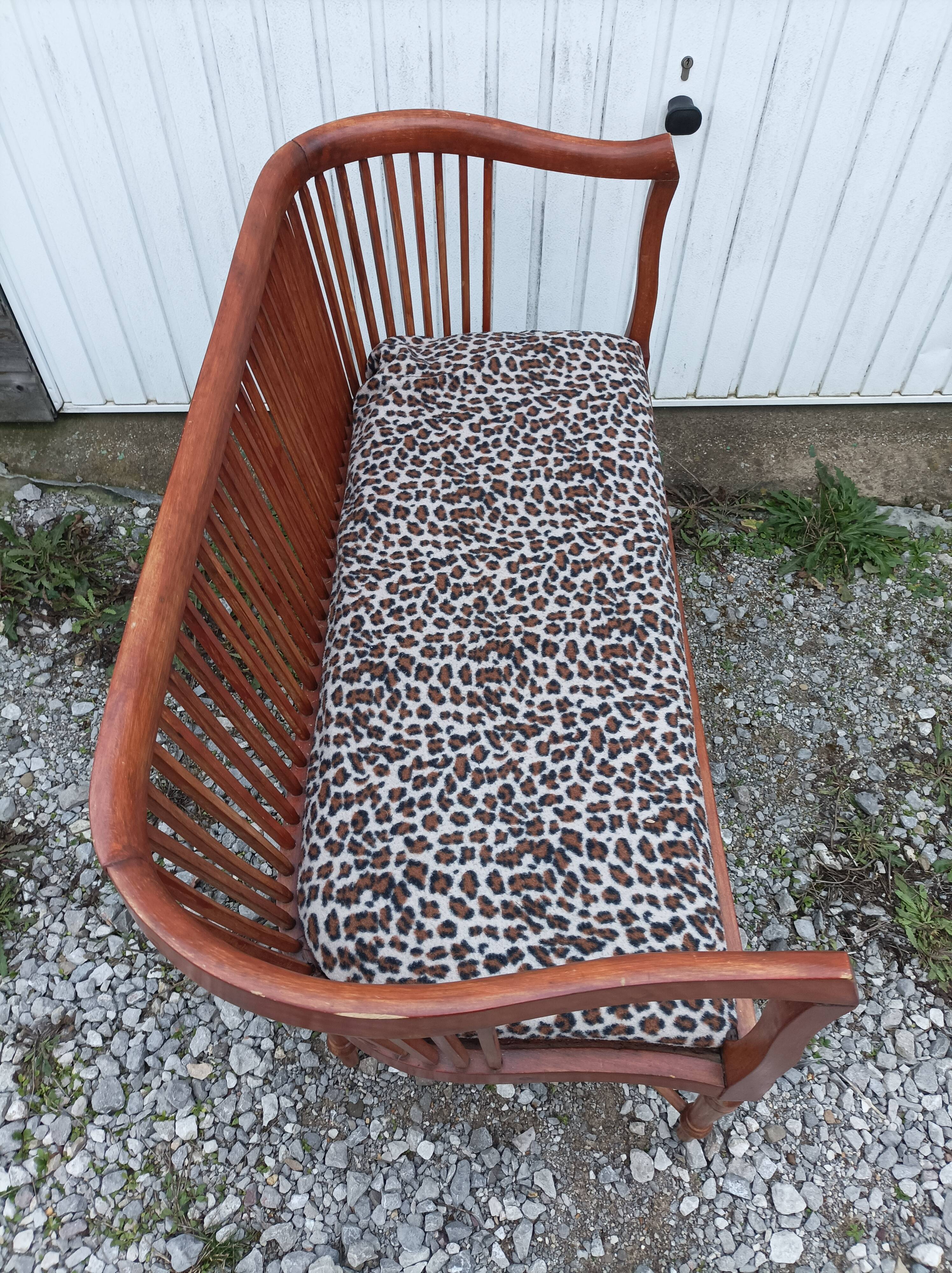 Banc bois léopard véranda salon 6 pieds vintage