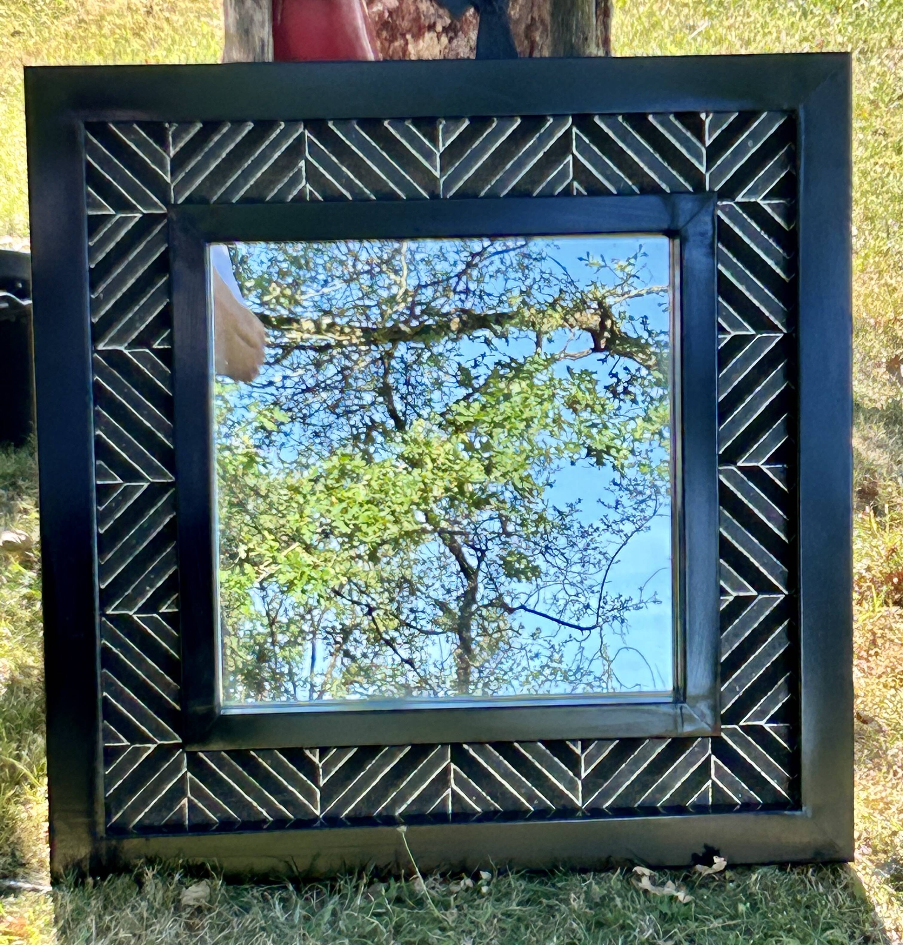 Superbe miroir contemporain métal et céramique géométrique