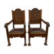 Pair of armchairs trone XIX eme neo gothic sculpts leather seat