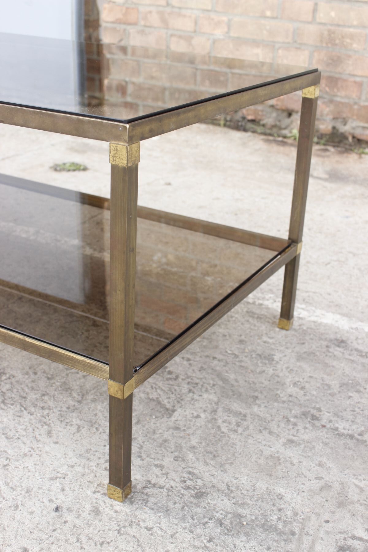 Table coffee in brass, bronze and smoked glass, France, 1950