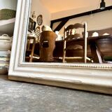 Classic mirror in carved and ecru beaded wood