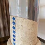 Pair of small columns or end of sofa in travertine and plexiglass