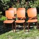 Set of 6 orange skai and wood chairs from the 60s
