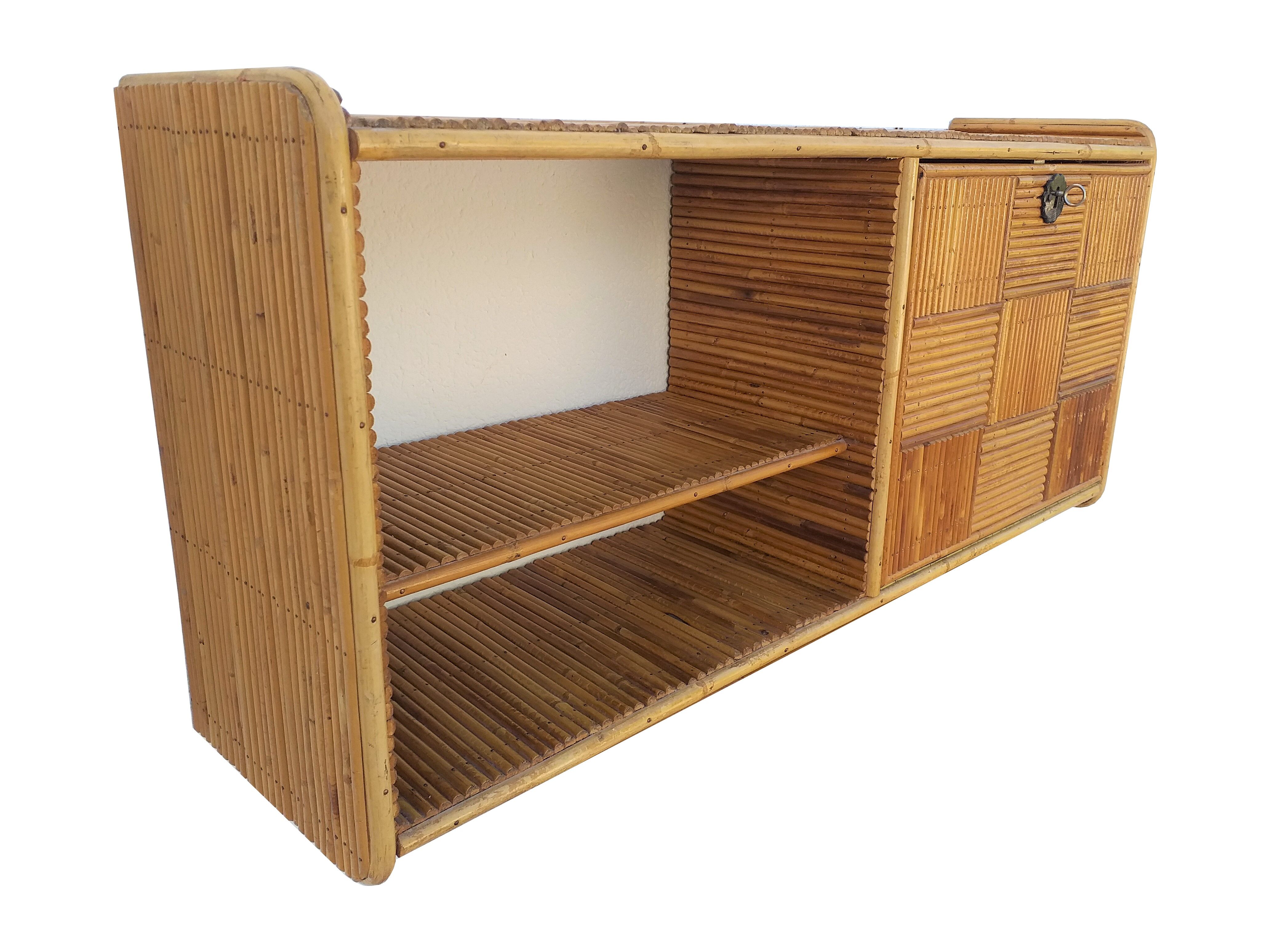 Vintage 70s rattan wall shelf