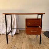 lacquered wood desk and black steel legs design from the 60s and 70s
