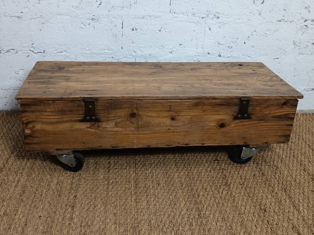 Rustic coffee table on wheels