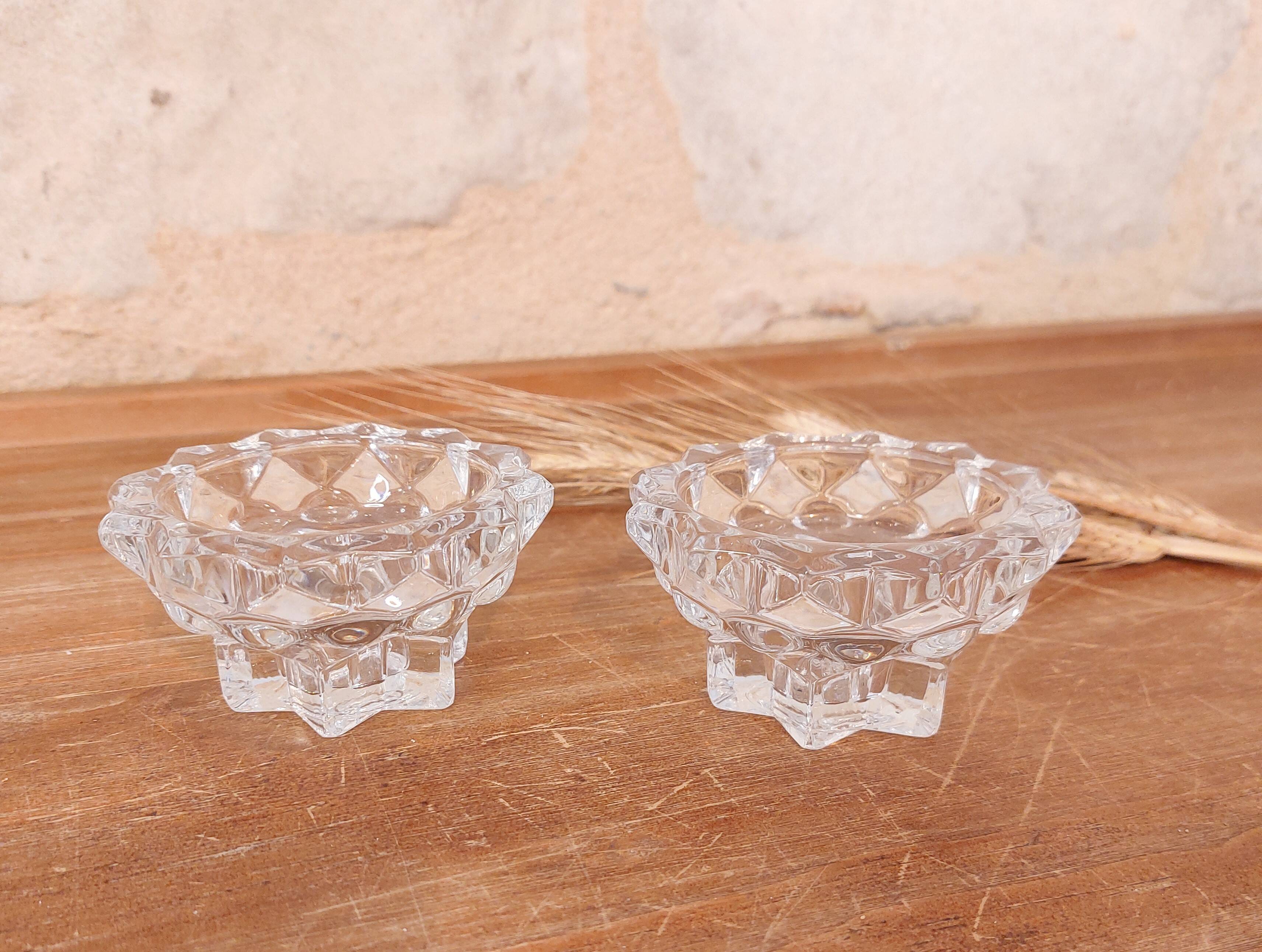 Pair of star pattern glass candle holders