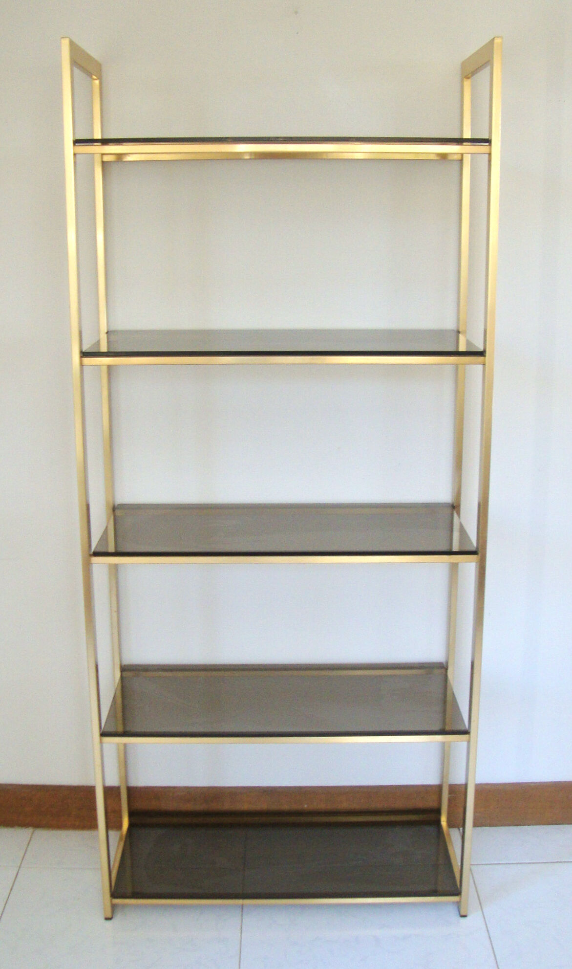 1970 library and gold metal and smoked glass