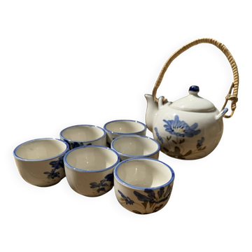 Service à thé 6 bol et la theiere en faience vintage