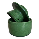Glazed green earthenware butter dish Foucart Jourdan 1960