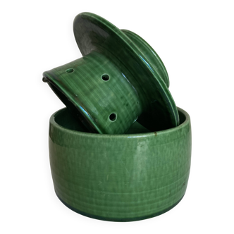 Glazed green earthenware butter dish Foucart Jourdan 1960