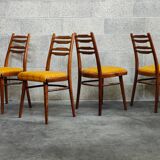 Suite of 4 Czech chairs wood and fabric Yellow "Univerzal" late 60
