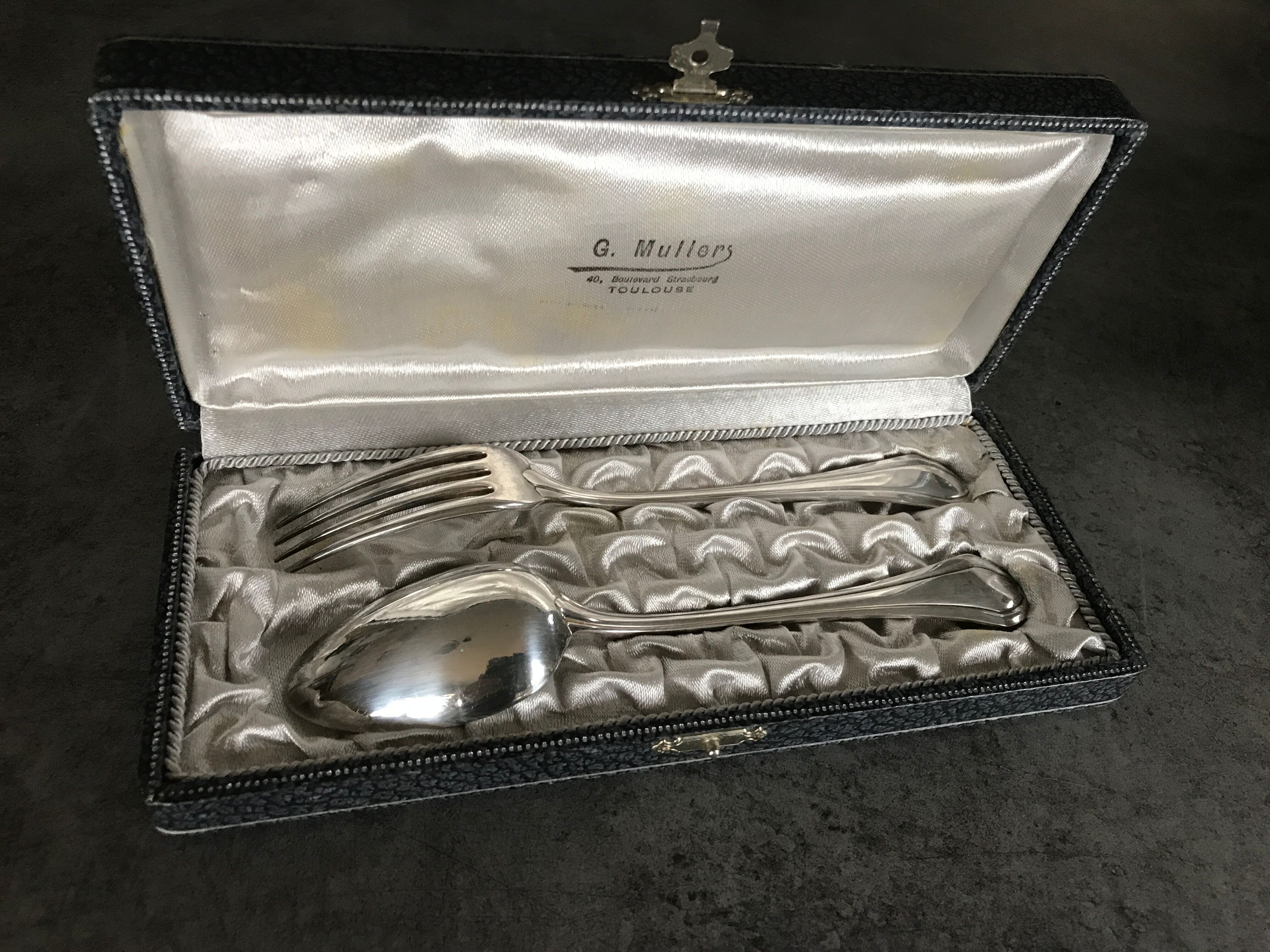 Case with cutlery christofle fork and spoon in silver metal
