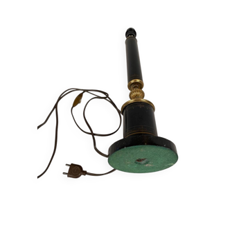 Black lacquered metal lamp base on marble base, mid-20th century