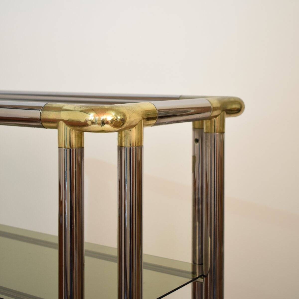 Mid-Century Hollywood Regency French Chrome and Brass Shelf, 1970s
