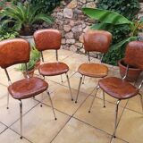 Lot of 4 vintage chairs in skai camel croc effect