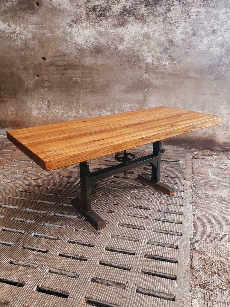 Industrial dining table oak on a workbench frame