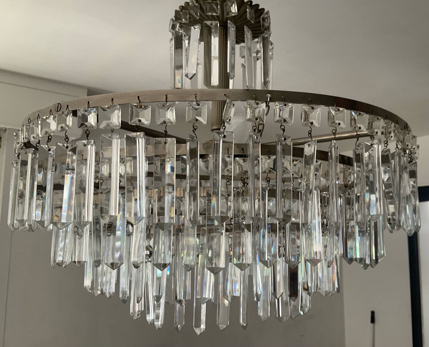 Large crystal chandelier with cascade of pendants from the 60s and 70s