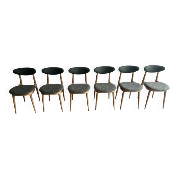Suite de 6 chaises Baumann modèle Licorne restaurées et retapissées